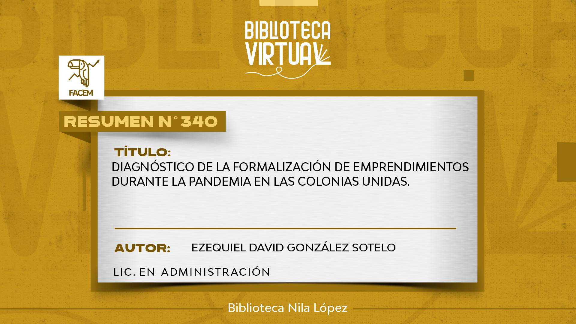 N° 340. DIAGNÓSTICO DE LA FORMALIZACIÓN DE EMPRENDIMIENTOS DURANTE LA PANDEMIA EN LAS COLONIAS UNIDAS.