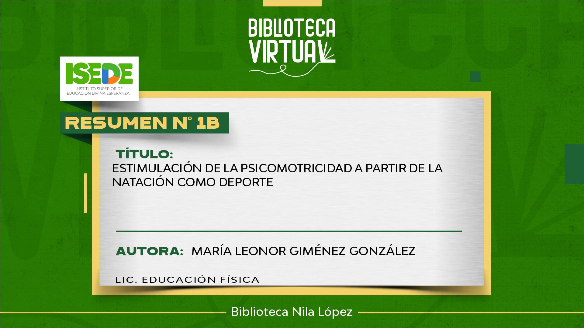 N° 1B. ESTIMULACIÓN DE LA PSICOMOTRICIDAD A PARTIR DE LA NATACIÓN COMO DEPORTE