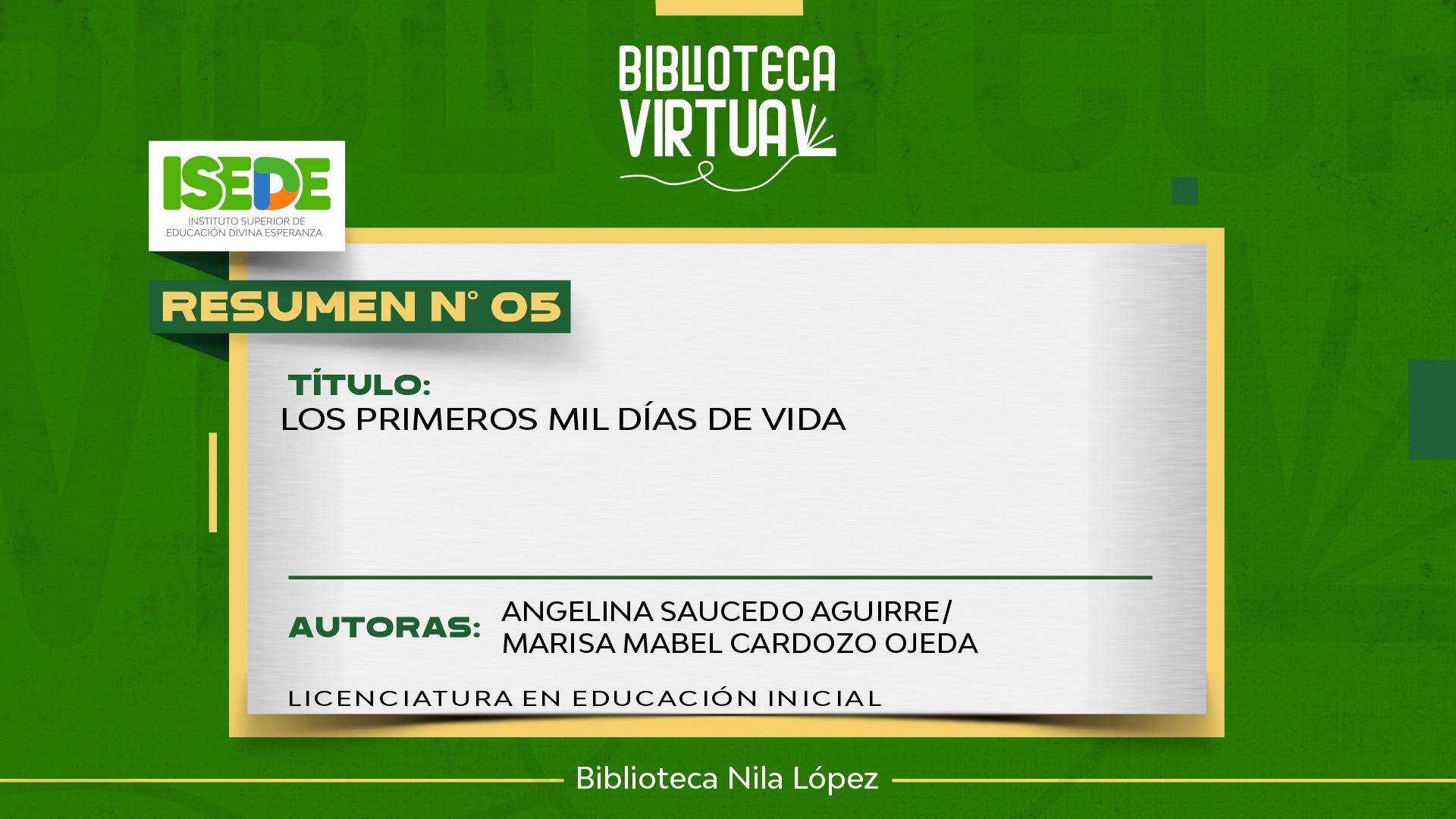 N° 5. LOS PRIMEROS MIL DÍAS DE VIDA 