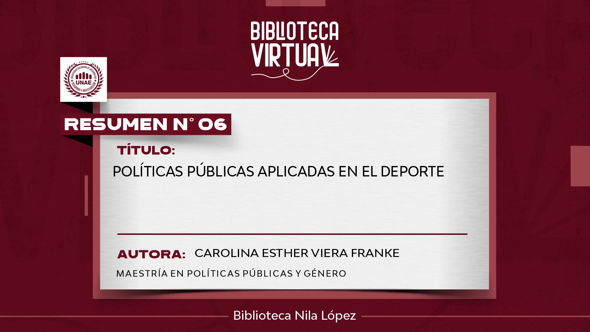 N° 6. POLÍTICAS PÚBLICAS APLICADAS EN EL DEPORTE
