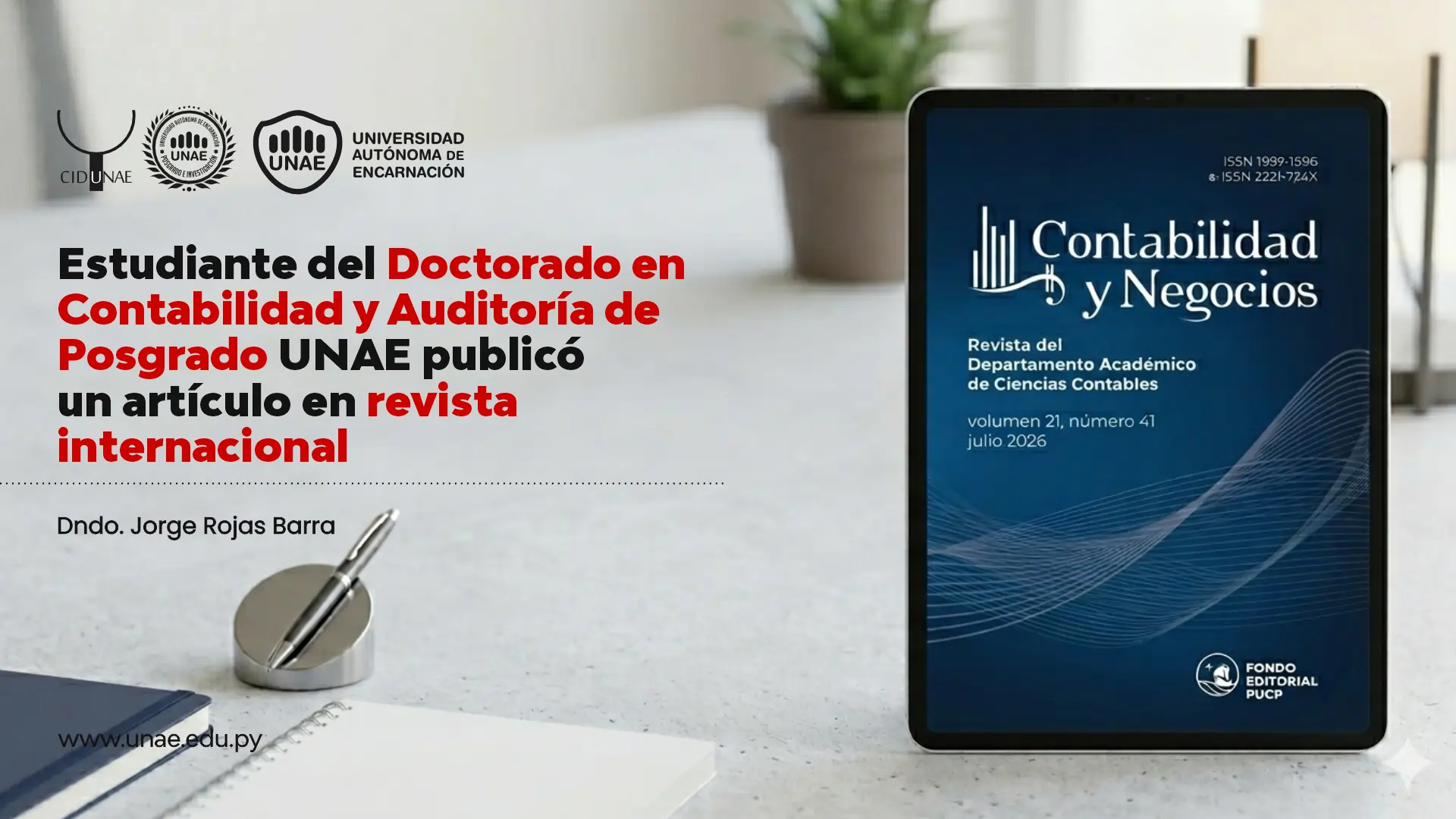 Estudiante del Doctorado en Contabilidad y Auditoría de Posgrado UNAE publicó un artículo en revista internacional