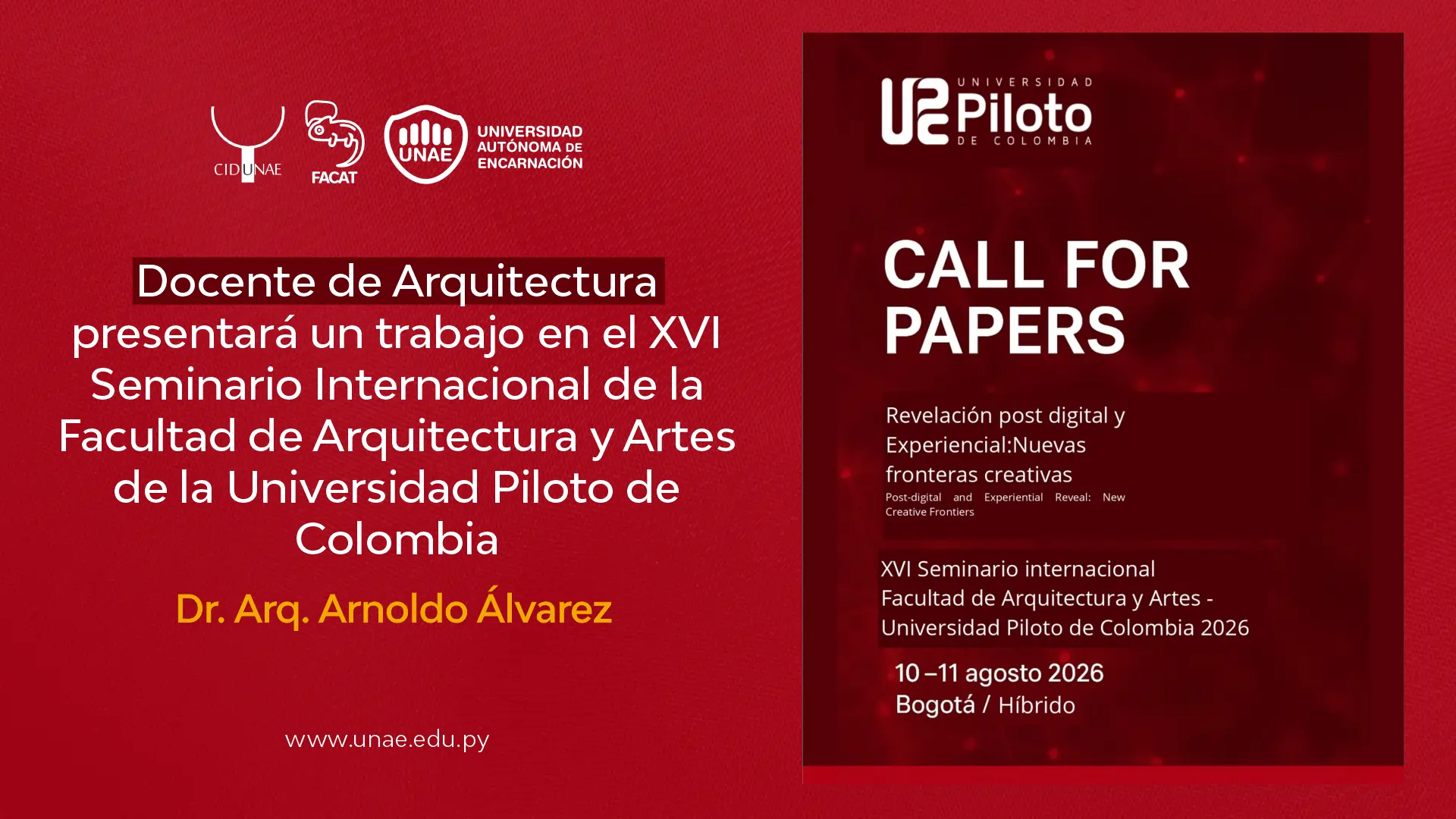 Docente de Arquitectura presentará un trabajo en el XVI Seminario Internacional de la Facultad de Arquitectura y Artes de la Universidad Piloto de Colombia