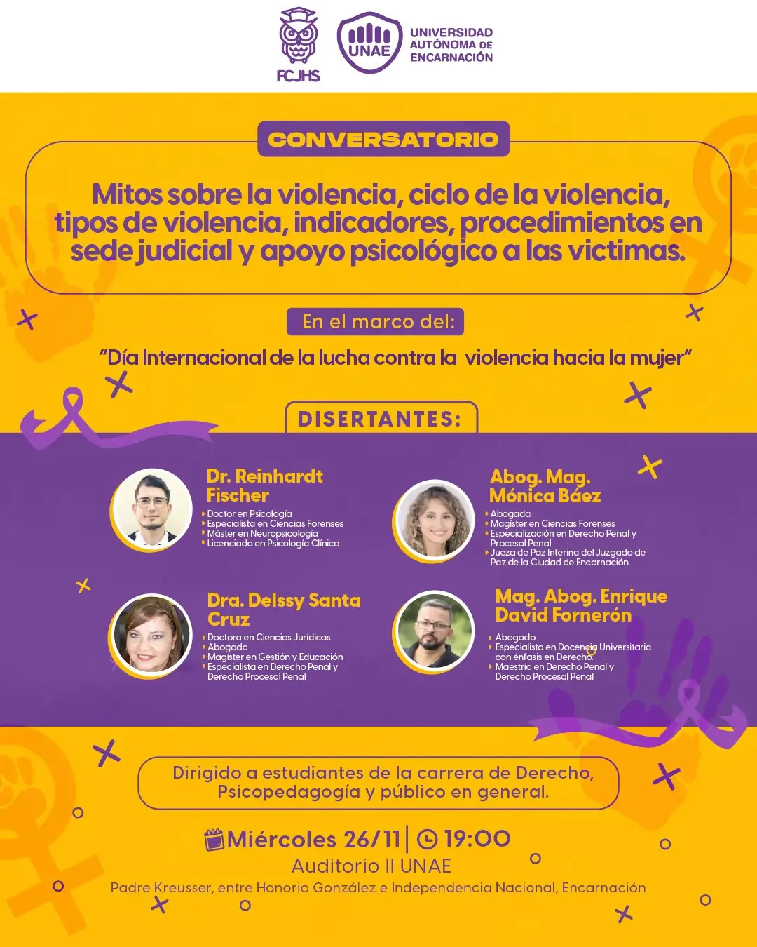 Conversatorio Mitos sobre la violencia, ciclo de la violencia, tipos de violencia, indicadores, procedimientos en sede judicial y apoyo psicológico a las víctimas