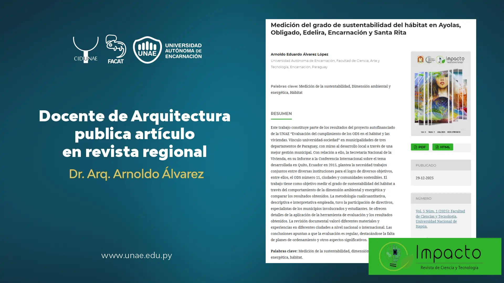 Docente de Arquitectura publica artículo en revista regional