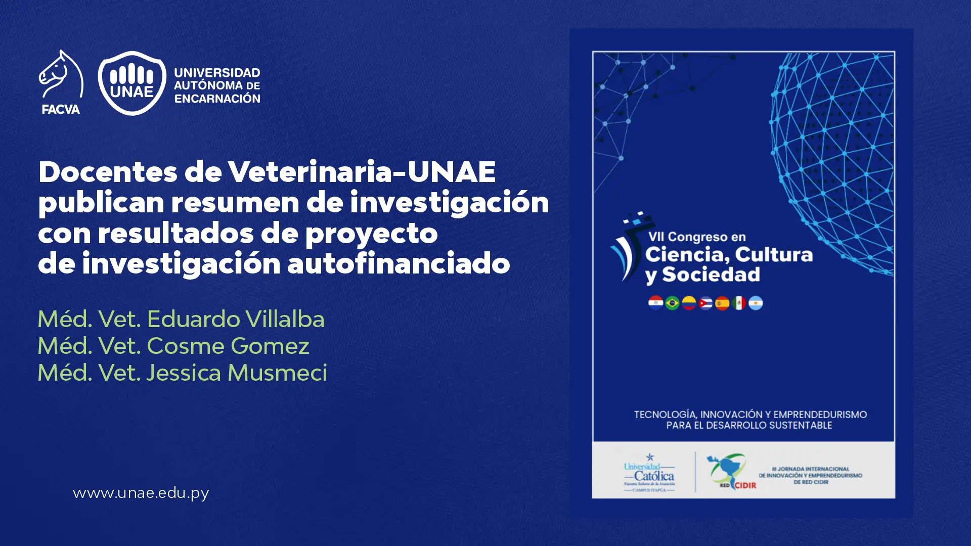 Docentes de Veterinaria-UNAE publican resumen de investigación con resultados de proyecto de investigación autofinanciado