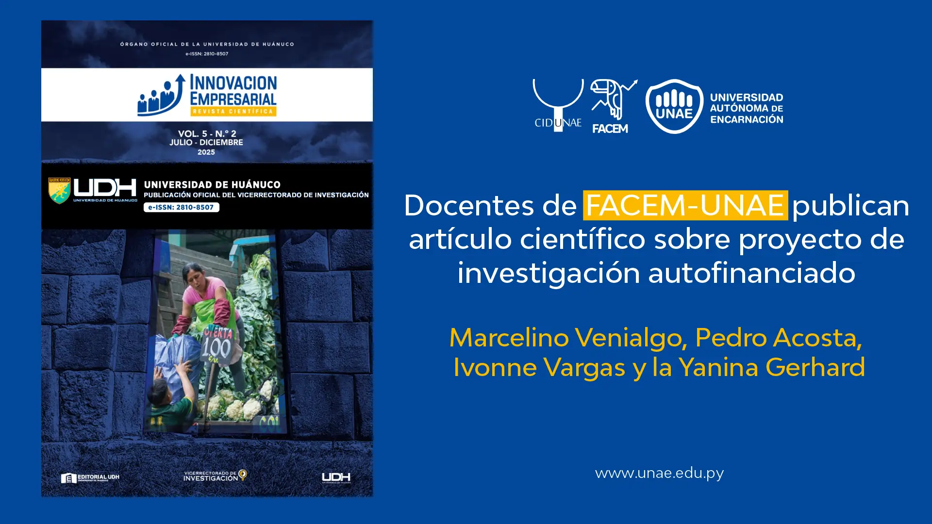 Docentes de FACEM-UNAE publican artículo científico sobre proyecto de investigación autofinanciado