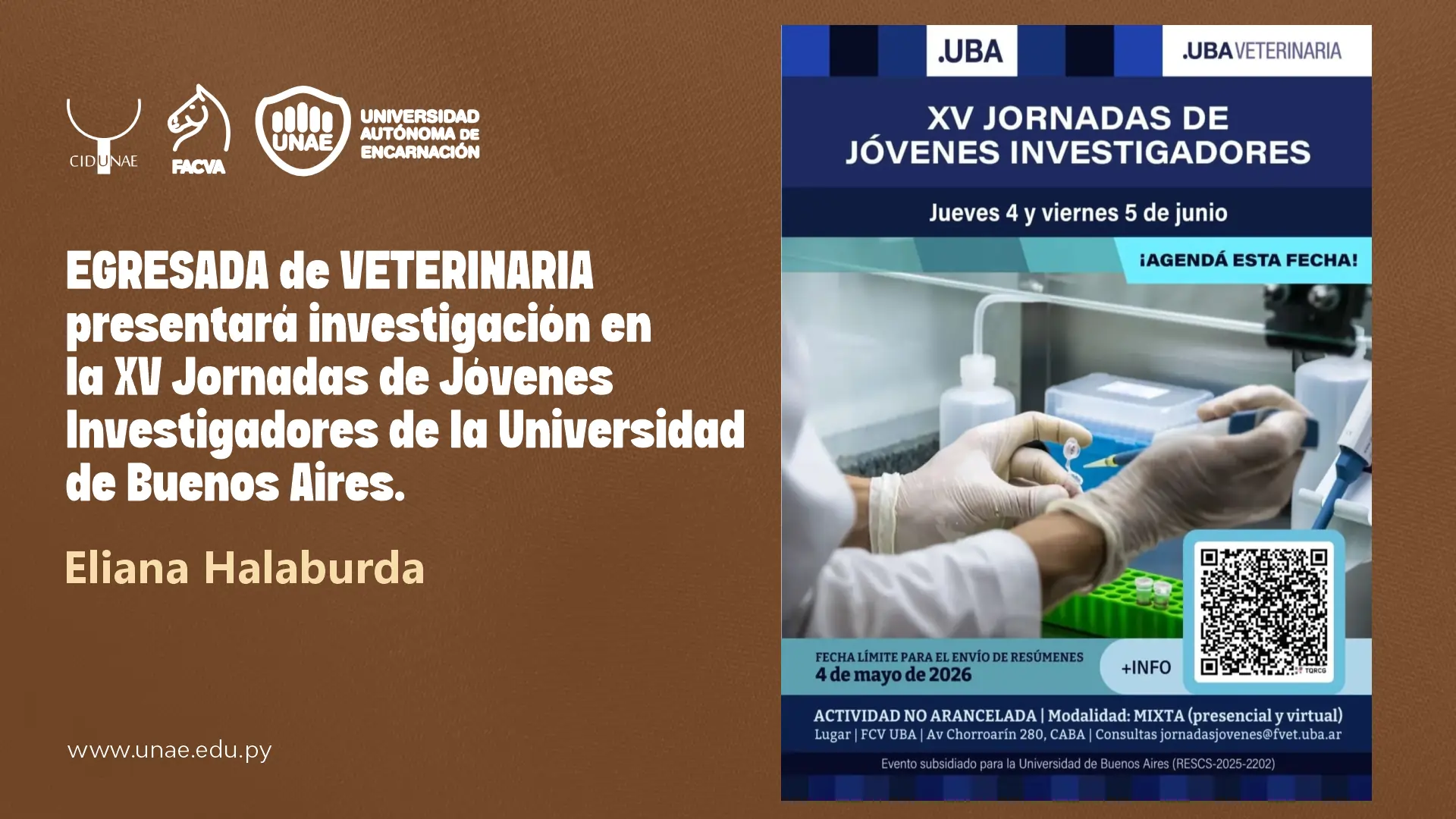 Egresada de Veterinaria presentará investigación en la XV Jornadas de Jóvenes Investigadores de la Universidad de Buenos Aires