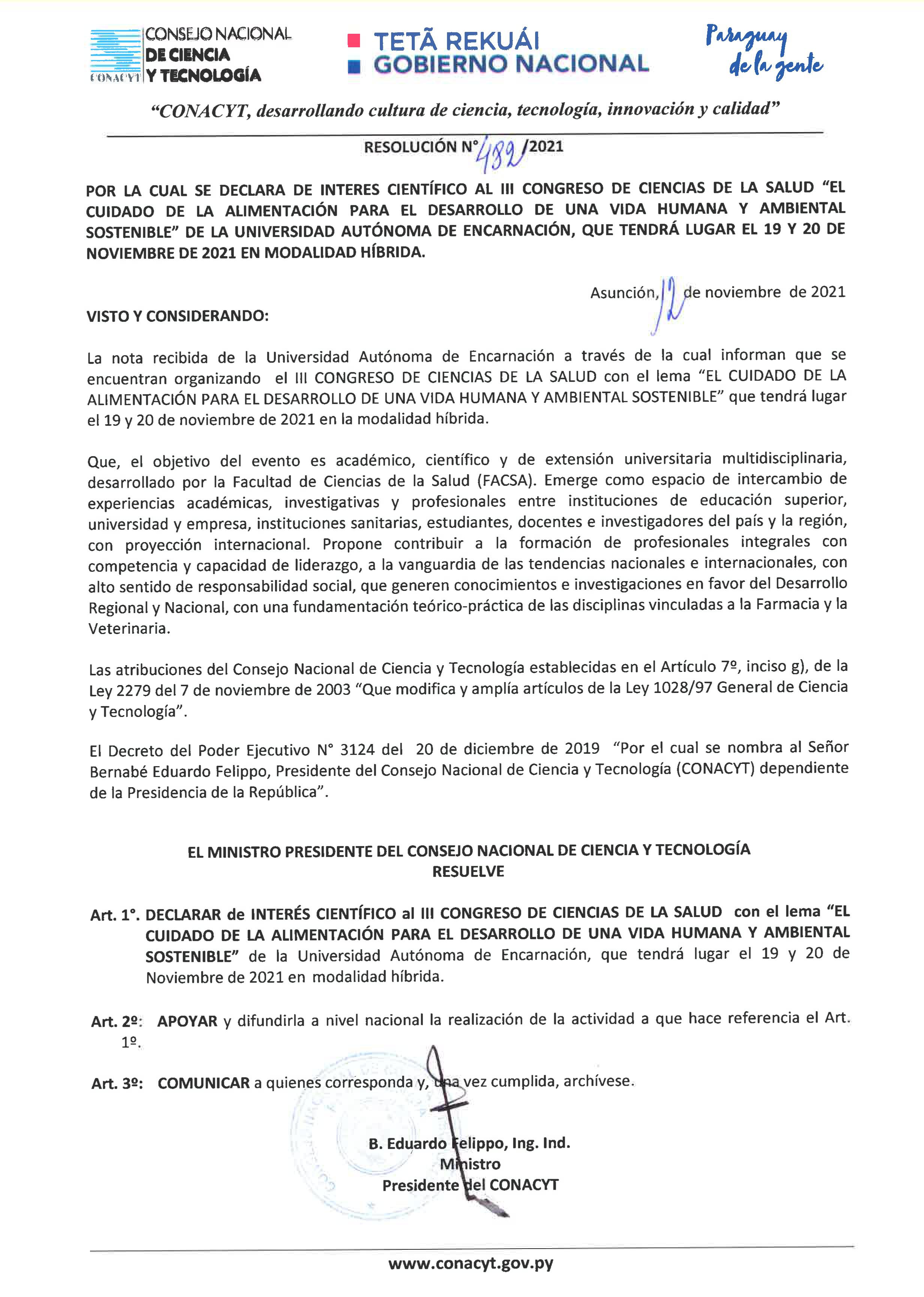 REsulcion CONACYT FACSA 2021